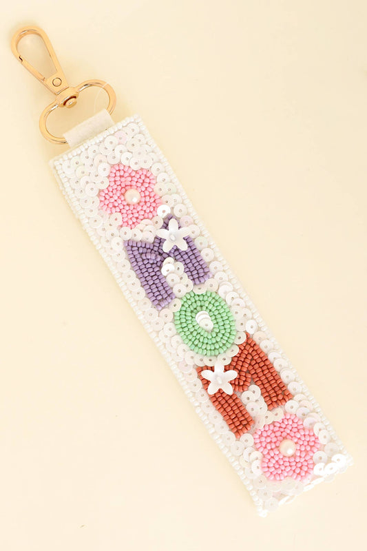 Mom Long Strip Seed Beaded Sequins Keychain