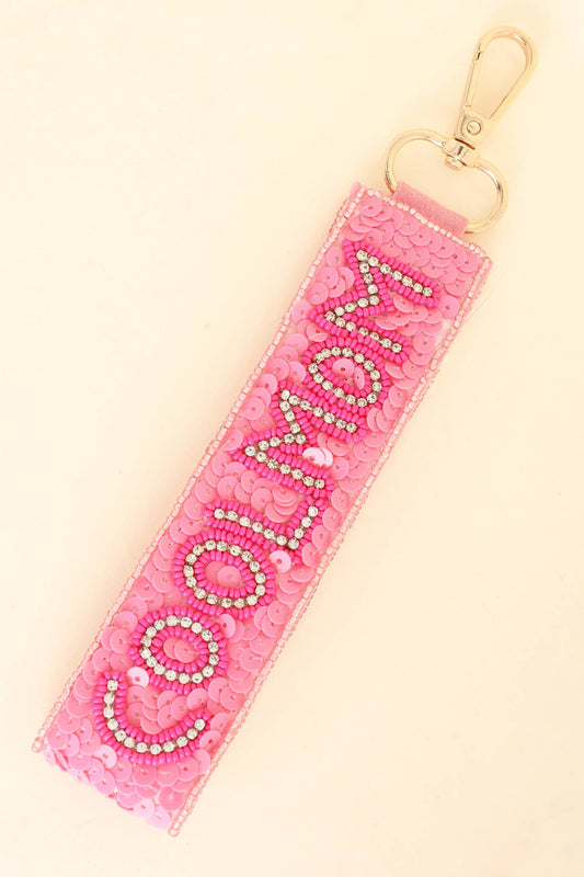 Cool Mom Long Strip Seed Beaded Sequins Keychain